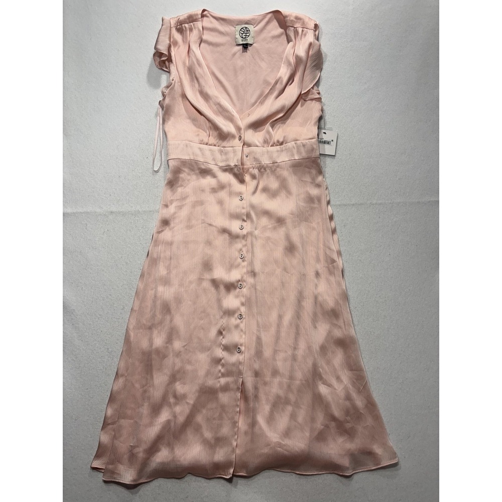 Sage Collective Rose Pink Satin V Neck Flutter Sleeve A Line Midi Dress 10